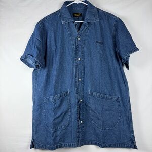 Seager Shirt Mens XL Blue Reagan Pearl Snap Light Wash Indigo Short Sleeve Denim